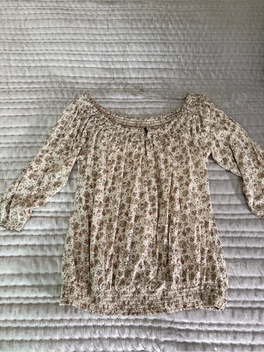 Lucky Brand Cream Floral Off-Shoulder Peasant Top